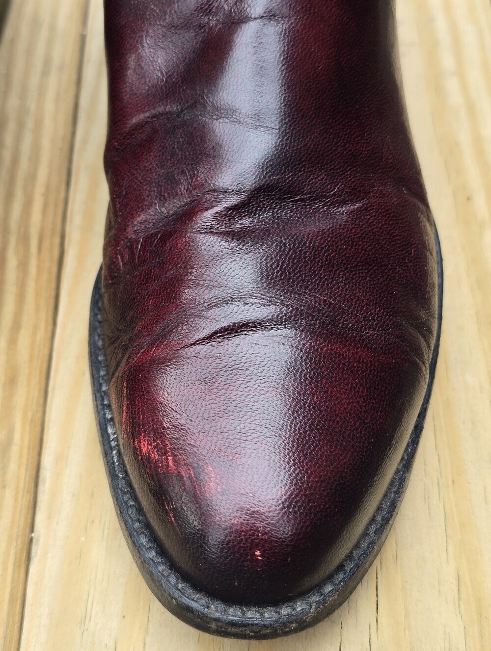 Lucchese, Vintage Womens Black Cherry Leather, Round Toe Roper Boots, Sz 8.5B - Picture 8 of 13